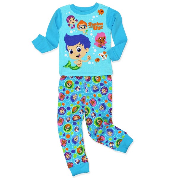 Bubble Guppies Toddler Boy's Girl's 2 Piece Long Sleeve Cotton Pajamas Set (5T, Blue)