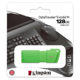 Kingston USB DataTraveler Exodia M, Capacidad: 128GB, USB-A 3.2 Gen 1, Color: Verde Neon, SKU: KC-U2L128-7LG