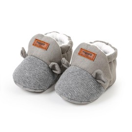 YWY Baby Boys Girls Adjustable Slipper Shoes Anti-Slip Soft Sole Cotton Kint Crib Shoes Cartoon Moccasins with Cap (0-6 Months Grey)