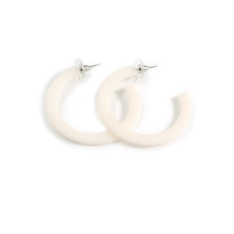 White Glossy Acrylic Hoop Earrings/45mm Diameter/Latest Hoop Earring Trends
