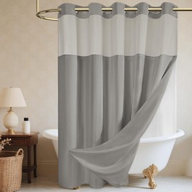 WONICY Long No Hook Shower Curtain with Snap in Liner, Polyester Textured Shower Curtain with Liner Set, Waterproof Washable Hotel Style Shower Curtains for Bathroom, 71Wx80H, Grey