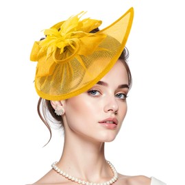 Fascinators Hats for Women Kentucky-Derby Hats Tea Party 2025 Pillow Top for Wedding Cocktail Headwear Yellow One Size