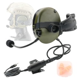Tactical Helmet ARC Rail Mount Version Single Side Headset with KEN U94 PTT Adapter, Compatible with Baofeng Walkie Talkies (FG)