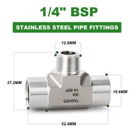TAISHER 1 Pcs Forging of 304 Stainless Steel Street Tee Pipe Fittings, 1/4" BSP Female x 1/4" BSP Male x 1/4" BSP Female Pipe Fittings, Male Branch Tee, for Water Oill Air Gas