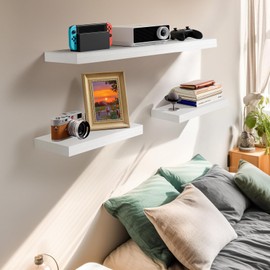 AMADA HOMEFURNISHING Floating Shelves Wall Mounted, 15 x 7 Inch Wall Shelves for Bathroom, Bedroom, Living Room, White Shelves Set of 2
