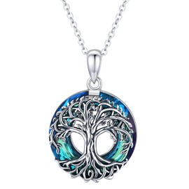 Friggem Tree of Life Necklace for Women Mom Girls, 925 Sterling Silver Celtic Family Tree Pendant Jewelry Gift with Circle Crystal for Birthday Christmas 18" (With Gift Box)
