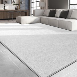 Large Area Rugs for Living Room Bedroom, 4x6 Feet White Rug, Minimalist Modern Shag Rug, Soft Thick Comfy Memory Foam Indoor Carpet, Non-Slip Washable Rug for Boys Girls Dorm Nursery Room Home Decor