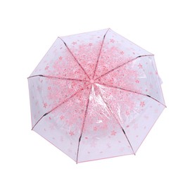 Plastic Transparent Folding Light Purple Cherry Flower Blossom Umbrella, Travel Clear Floral Rain Umbrella Outdoor Fashionable Windproof for Adult Kids Girls Princess Women (Pink)