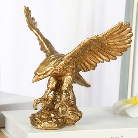 H&W Golden Eagle Statue, Flying Wild Bird Eagle Decorative Bronze Patina Resin Figurine（M）