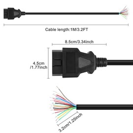XMSJSIY OBD OBD2 - Cable de extensión OBD-II, conector macho de 16 pines, extremo abierto con cable pelado, cable de diagnóstico para vehículos DIY - 