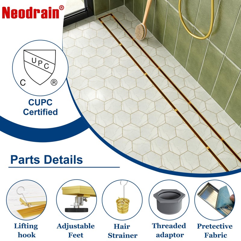Neodrain 24-Inch Gold Linear Shower Drain with Tile Insert Cover,