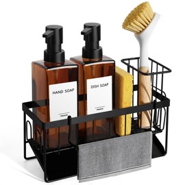 GMISUN Dish Soap Dispenser, 12 Fl oz / 350 ml Dual Soap Dispenser with Sponge Holder, Customized Amber Glass Kitchen Soap Dispensers Set, Modern Hand and Dish Soap Dispensers Set Removable