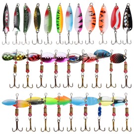 30pcs Fishing Lures Kit Spinnerbait Metal Spoons Hard Bait with Fishing Hooks Variety Lures Set Tackle Box for Pike Trout Walleye Saltwater Freshwater