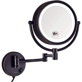 GURUN 8.5 Inch Magnifying Makeup Mirror with 3 Tones LED Lights,Double Sided Vanity Mirror with 10x Magnification,Plug Powered M1809DO (Oil-Rubbed Bronze/10X)