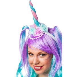 Unicorn Headband with Flowers and Pearls – Pink Blue – Cute for Costume for Stag Party, Carnival or Theme Party