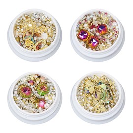 4 Boxes 3D Nail Art Rhinestones Mixed-Style Nail Art Charms Diamonds Nails Art Decorations Pearl Nail Gems Crystals Metal Nail Art Supplies for Women Girls DIY Nail Design