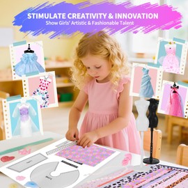 1000+ PCS Fashion Designer Kits for Girls, Kids Sewing Kt with 4 Mannequins, DIY Doll Clothes Dress Making Kit, Arts and Craft Kits for Kids Teen Girls Birthday Gift Present Age 6 7 8 9 10 11 12+