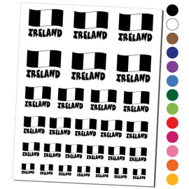 Ireland with Waving Flag Cute Temporary Tattoo Water Resistant Fake Body Art Set Collection - Black (One Sheet)