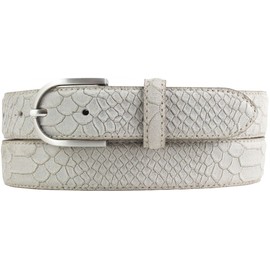 BELTINGER Women's Python Embossed Belt 3 cm Leather Belt for Women 30 mm Snake Look Snake Pattern Python Pattern, Light grey, silver