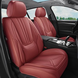 SCDOOCA Car Seat Covers Full Set Burgundy, Luxury Leather Car Seat Covers, Waterproof and Breathable Seat Covers, Universal Car Seat Protector Fit for Cars, Trucks, SUVs, Pick-ups (Wine Red, FullSet)