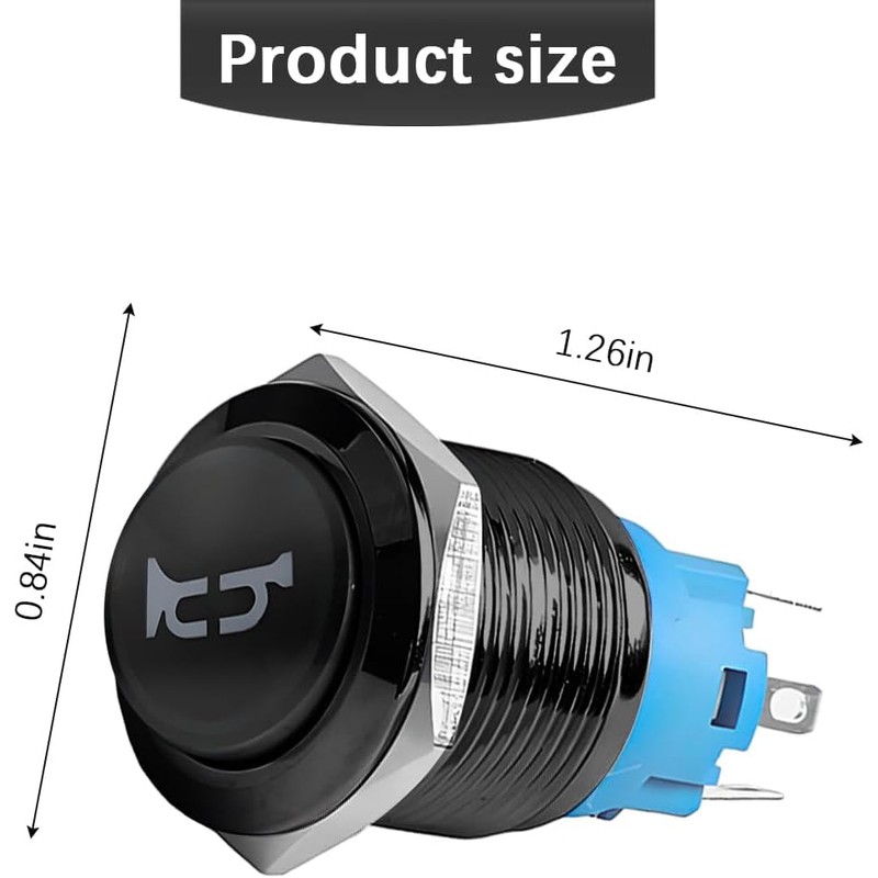 Horn Button, 12V 10A 16MM Heavy Duty Stainless Steel Momentary