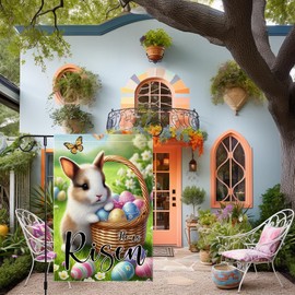 Easter Egg Bunny Garden Flag Easter Garden Flags 12x18 Double Sided The Flower Yard Is Decorated With Outdoor Flags Easter Yard Flag Easter Outside Garden Flags