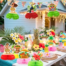 10 Pezzi Decorazioni Hawaii Party,Decorazioni da Tavolo Tropicali con Ananas, Hibiscus, Fenicotteri e Pappagalli – Perfette per Festa Estiva, Pool Party e Aloha Party