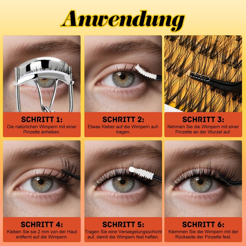 GlowVane Volumen Cluster-Lashes D Curl, Lash-Cluster, Wimpern-Extensions Einfach zu Hause,Wiederverwendbare