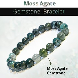 Moss Agate Crystal Bead Bracelet – Healing Crystal Bracelet for Women and Men – 8mm Round Beaded Bracelets for Men and Women – Unisex Stretchy Gemstone Bracelet for Healing and Protection