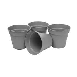 Mintra Home Garden Pots 4pk - Flowers, Herbs, Plants, Indoor, Outdoor, Colorful, Wholesale, Bulk (Grey, 17cm Diameter (6.6in))