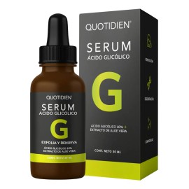 Serum Acido Glicolico 10% Quotidien + Aloe Vera + Glicerina | Exfoliación Efectiva | Antienvejecimiento | Líneas De Expresión | Ideal Todo Tipo De Piel - 30ml