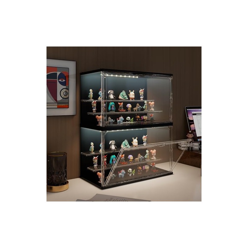 2PCS Clear Display Case for Collectibles, 3-Tier Adjustable Display Case