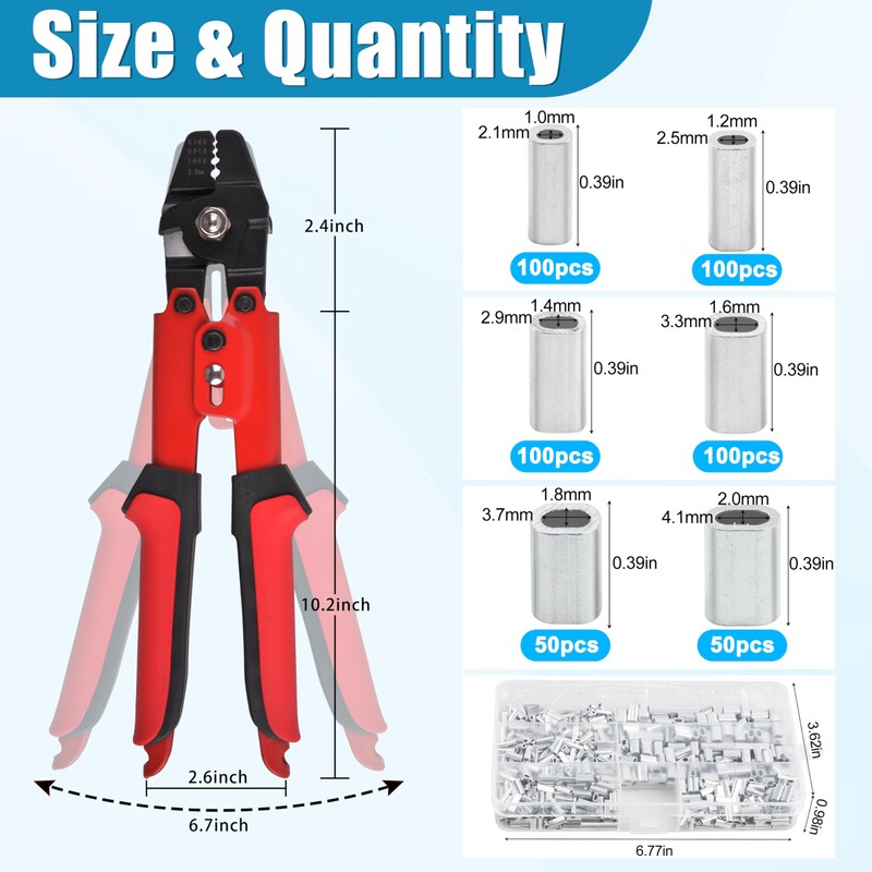 Fishing Crimping Tool Kit, Crimping Pliers with 500pcs Aluminum Crimp