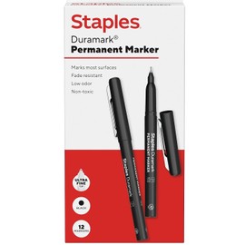 STAPLES Duramark Permanent Markers - Ultra Fine Point, Black, Pack of 12 for Precise Writing & Drawing