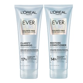 L'Oreal Paris Clarify and Restore Sulfate Free Shampoo and Conditioner Set with Antioxidants for Hard Water Exposure and Styling Build-up, EverPure, 1 Hair Care Kit