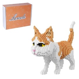 Larcele 1390 Pieces Micro Building Blocks Toy Kit, Mini Animal Bricks Building Blocks Set KLJM-05 (Orange and White Cat) Reusable