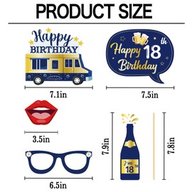 25Pcs 18th Birthday Photo Booth Props, Blue & Gold Party Supplies for Boys Men, Cheers to 18 Years Old Photo Booth Props