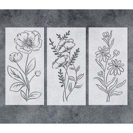 GSS Designs Wildflower Stencils 6x12Inch Flower Stencils for Painting Wood Reusable Floral Field Plants Wild Flower Stencil for Crafts Wall Canvas Fabric Paper DIY Furniture Card
