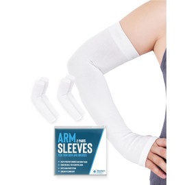 Doctor's Select Protectores de brazo para piel fina y moretones para mujeres y hombres, 2 pares de protección solar y refrigeración UPF 50, Blanco, L