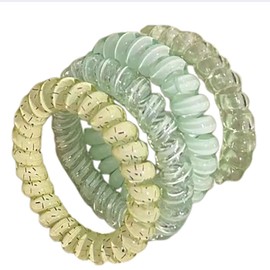 4Pcs Spiral Hair Band, Coil Elastic Band, Non-Damaging Hair Band Suitable for Thick Hair, Traceless No-Damage Ponytail Holders, Made of Telephone Wire Plastic, Suitable for Ladies and Girls（4 green）
