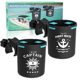 Seaperk Marine Boat Rail Cup Holder, No Drilling Install On Bimini Top Conver Rail Or Pole, Grip Rail, Grab Bar, Boat Gifts for Boat Lover, Cup Holder for PWC, Jet Ski, Seadoo, Pack of 2