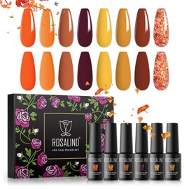 ROSALIND Semi-Permanent Nail Polish, 8 Colors Autumn Pumpkin Brown Glitter, 5ml Gel Nail Polish Soak Off UV Lamp, Nail Varnishes Nail Art Gel Nail Polish Set 8pcs
