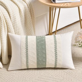 Fancy Homi Set of 1 Sage Green Boho Lumbar Decorative Throw Pillow Covers 12x20 Inch for Living Room Bedroom Couch Bed Chair, Rustic Retro Cushion Case, Bohemian Room Home Decor, Women Teen Girls Gift