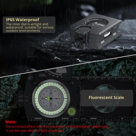 Anbte Compass Hiking Survival, IP65 Waterproof Metal Compass with Sighting Clinometer and Carry Bag, Multifunctional, Professional, for Camping Hunting Hiking Navigation, Black