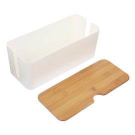 KOMBIUDA Bamboo Cord Organizer Box with Lid Capacity Cable Management for Home Office School Durable HIPS Material Smooth Design for Easy Cable Storage