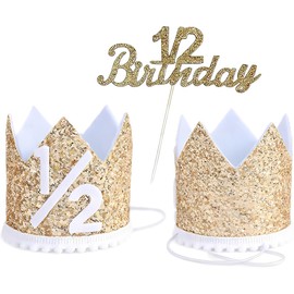 [YUWENW] ハーフバースデー 誕生日 王冠 1個セット 王冠帽子 飾りバースデーハット 誕生日帽子 ケーキ キラキラ ぼうし ケーキ飾り インサートカード おしゃれ かわいい ケーキ挿入カード 半歳 パーティー 記念日 写真 撮影 お祝い お祝い撮影道具 装飾用品 (ゴールド)