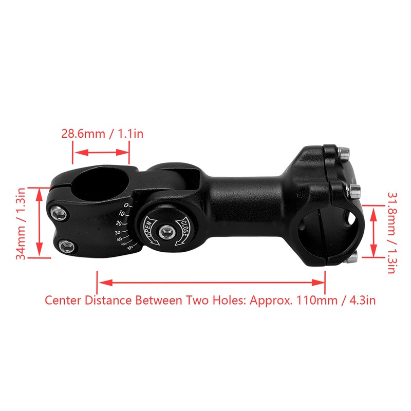 LeBycle Bike Stem 31.8x110mm 60 Degree Adjustable Mountain Bike Handlebar
