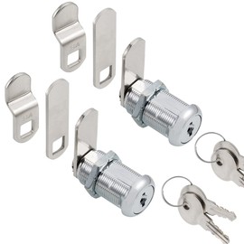 Cabinet Cam Locks Keyed Alike, 1-1/8” Cylinder Cam Locks for Tool Box RV Compartment Mailbox Vending Machine Drawer File Cabinet, Fits 7/8” Max Panel Thickness, Chrome Finish with 3 Cams and 2 Keys