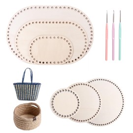 NICKLIN 9Pcs Natural Wooden Basket Bottom Set,Crocheting Oval Flat Round Circle Blank Crochet Basket Base,Wood Basket for DIY Chirstmas Basket Weaving Crochet Supplies 10/15/20/30cm