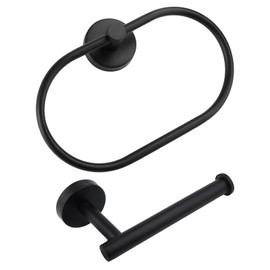 Black Towel Holder 2 Set - Towel Ring & Toilet Roll Holder Wall Mounted 09-0208